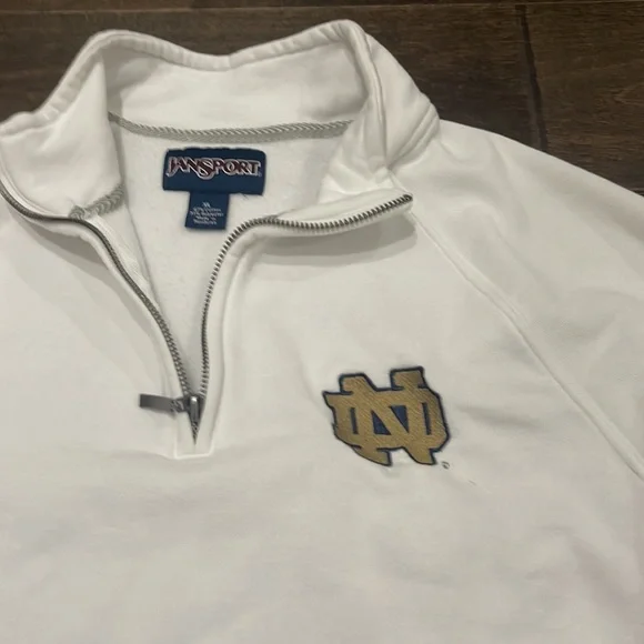 Jansport Notre Dame Quarter Zip White Sweater - size XL - Great Preowned - Picture 2 of 9
